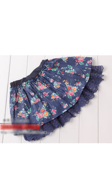 Girl Skirt Denim Lace Flower