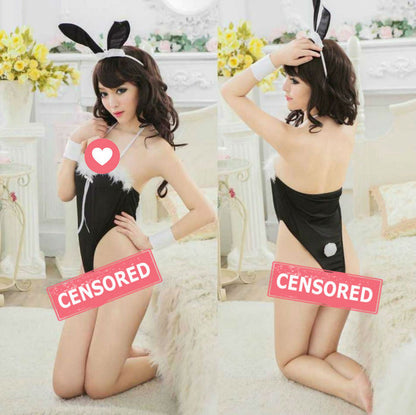 Lingerie Costume Rabbit Teddy Two Tones Top Fur and Trim Halter Neck