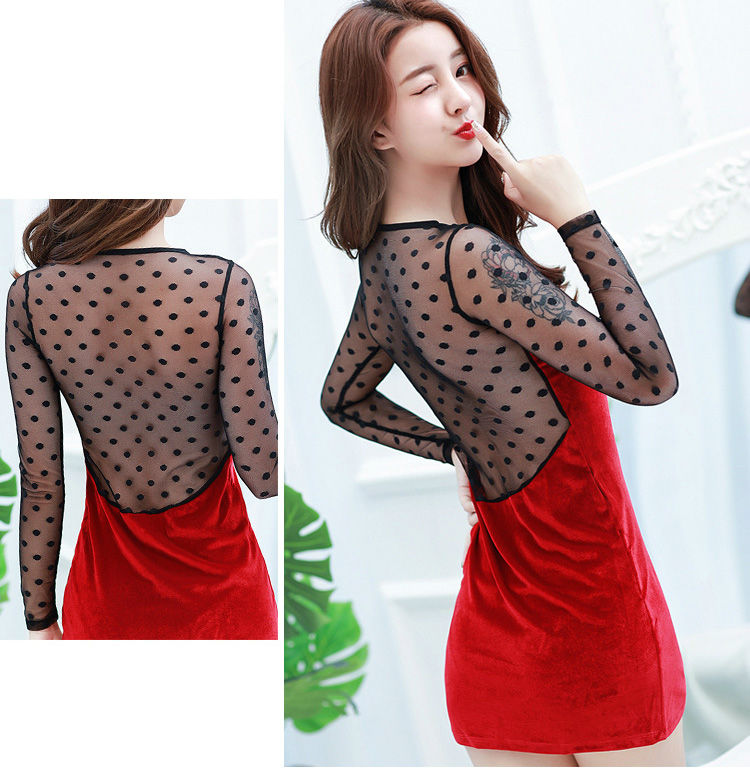 Lingerie Chemise Long Chiffon Dots Sleeves CU8336