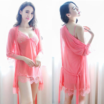 Lingerie Robe and Babydoll Lace Chest and Hem Irregular