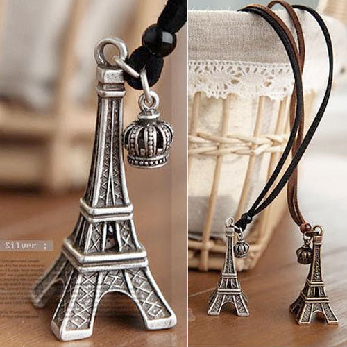 Retro Eiffel Tower Fashion Leather Necklace