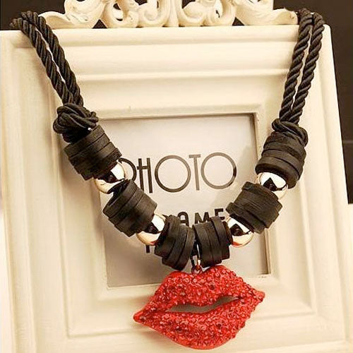 Red Lips Black Rope Fashion Necklace