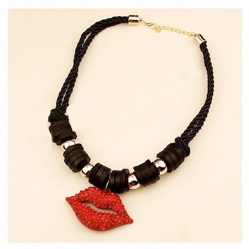 Red Lips Black Rope Fashion Necklace