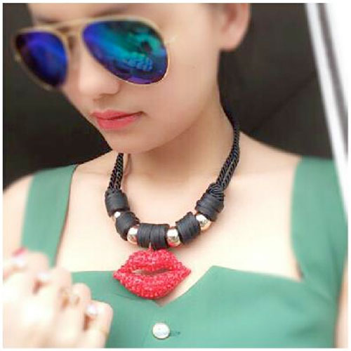 Red Lips Black Rope Fashion Necklace