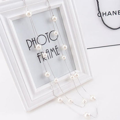 Pearl Double Chain Long Necklace