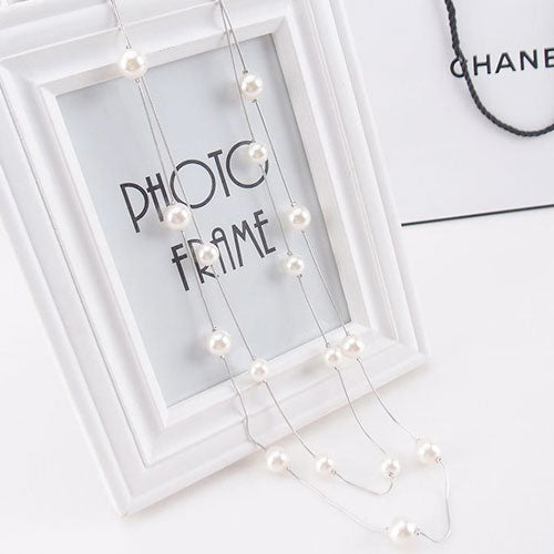 Pearl Double Chain Long Necklace