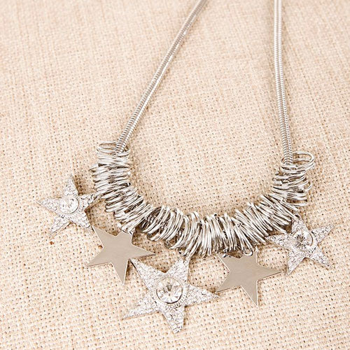 Silver Diamond Star Fashion Necklace