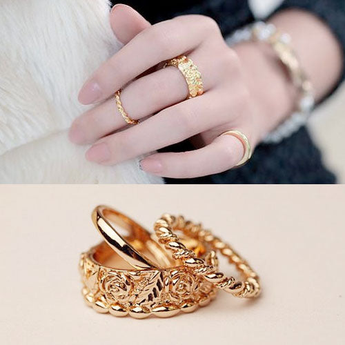 Gold Korean Fashion Ring Jewelry 3 Pieces