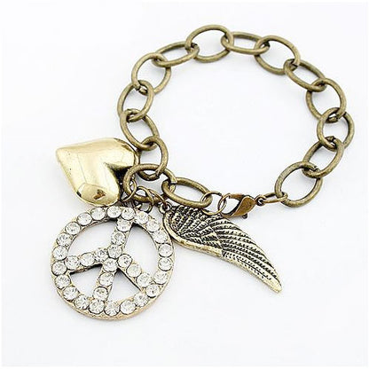 Peace Diamond Wing Heart Vintage Bracelet