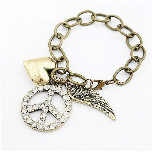 Peace Diamond Wing Heart Vintage Bracelet