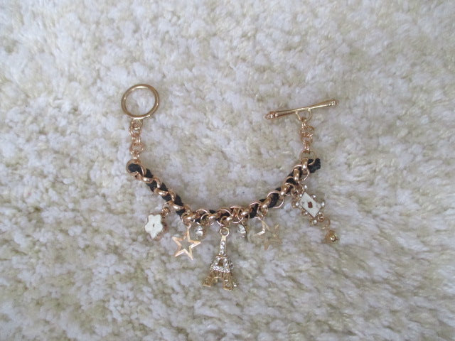 Leather Ace Star Eiffel Flower Bracelet