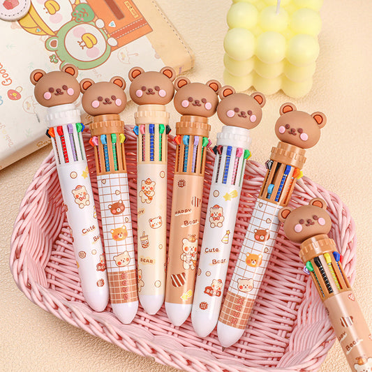 Bolpoin Pulpen Kombinasi 10 Warna Motif Karakter Kartun Lucu