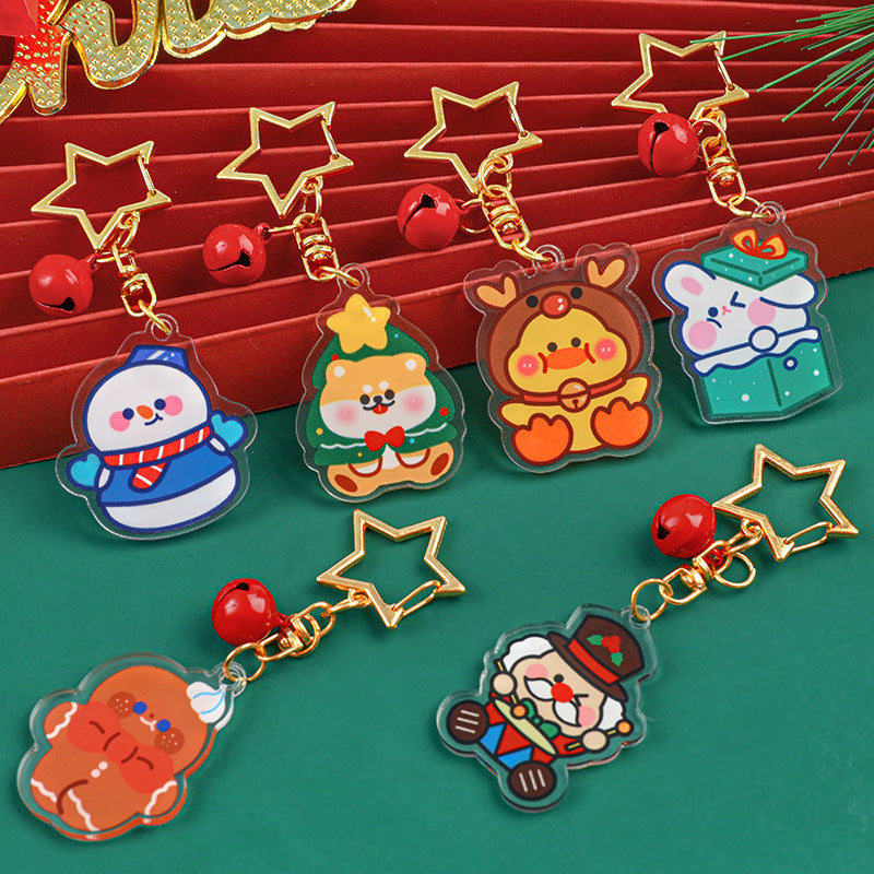 Gantungan Kunci Bintang Bell Akrilik Natal Acrylic Star Christmas Keychain