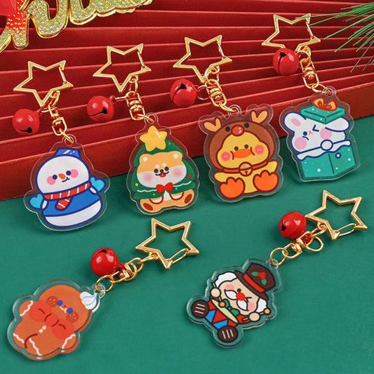 Gantungan Kunci Bintang Bell Akrilik Natal Acrylic Star Christmas Keychain