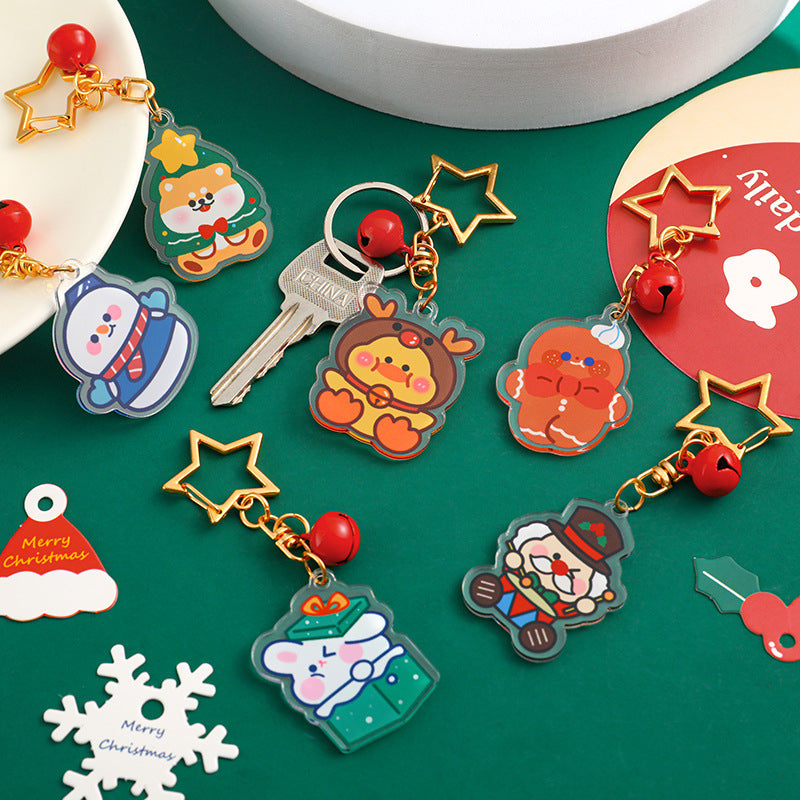 Gantungan Kunci Bintang Bell Akrilik Natal Acrylic Star Christmas Keychain