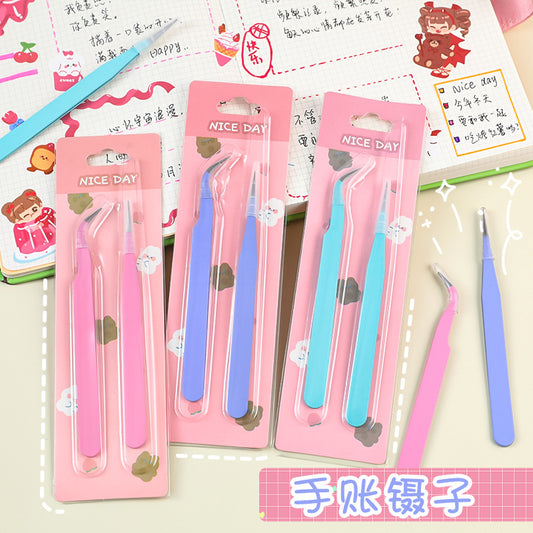 Tweezer Sticker Pinset Bengkok Lurus Lengkung Stiker Jurnal DIY Scrapbook