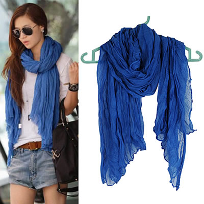 Embossed Blue Fold Design Scarves