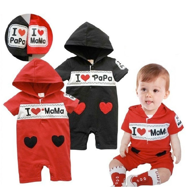 Boy Romper I Love Papa Short Sleeved Hoodie Baby