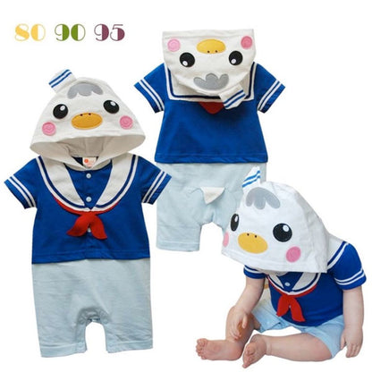 Boy Romper Sailor Penguin Short Sleeved Hooded Baby