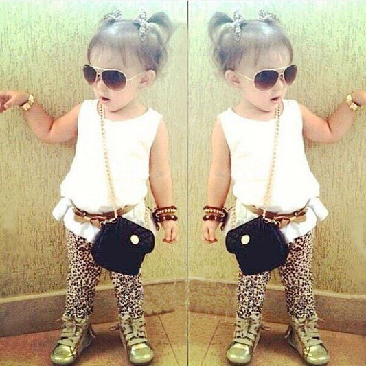 Girl Sleeveless Top and Leopard Pants