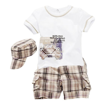 Boy Set T-Shirt and Plaid Pants with Hat