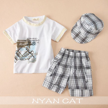 Boy Set T-Shirt and Plaid Pants with Hat