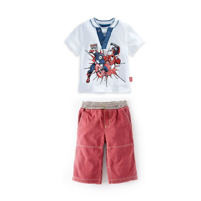 Boy White T-Shirt and Red Pants Marvel Two Pieces