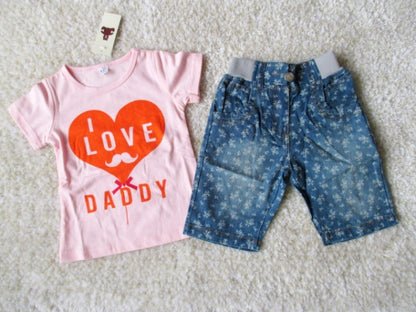 Kids Casual Suit I Love Mom Dad Pink