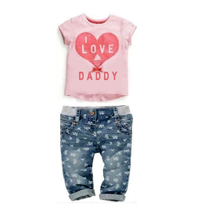 Kids Casual Suit I Love Mom Dad Pink