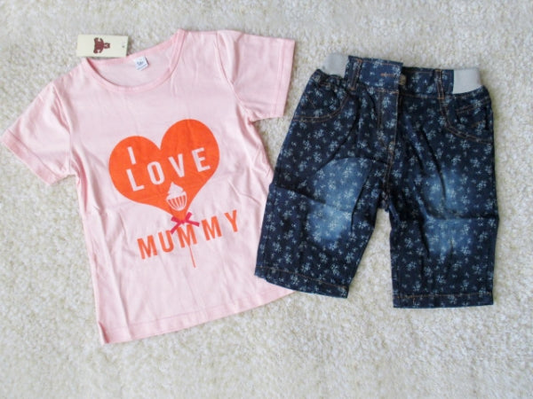 Kids Casual Suit I Love Mom Dad Pink