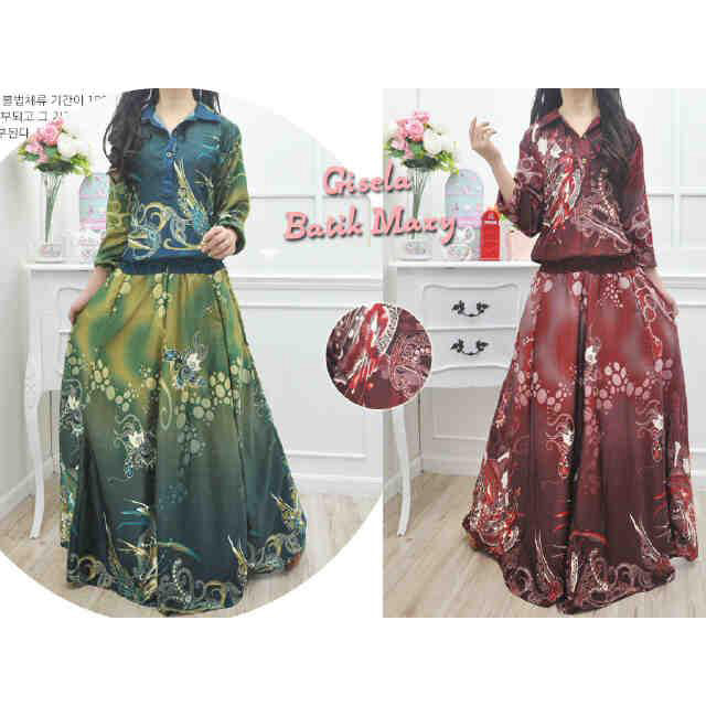 Batik Long Sleeved Shirt Long Dress