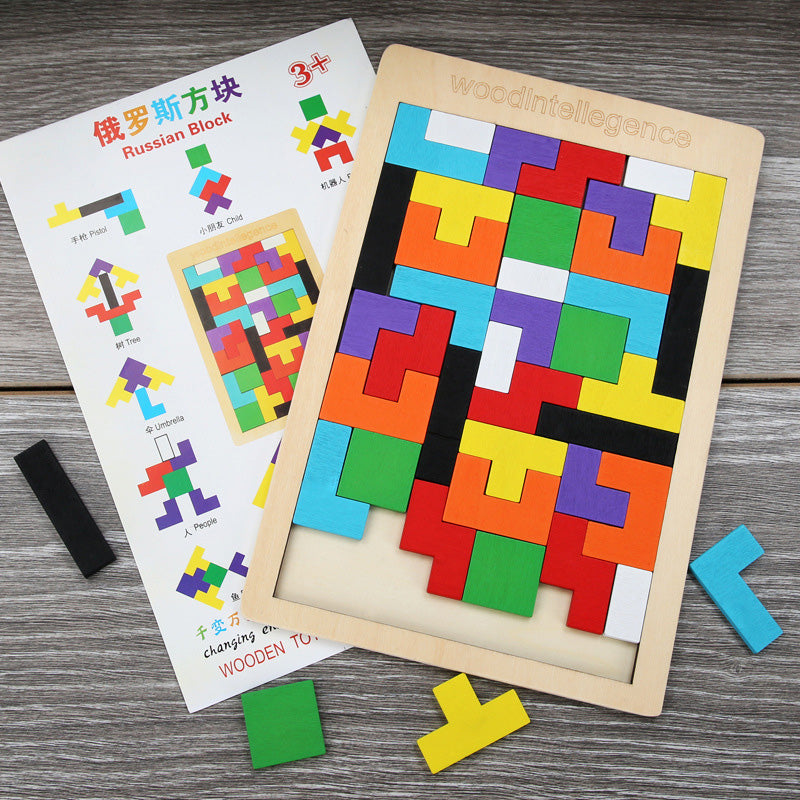 Wood Intelligence Mainan Edukasi Anak Puzzle Tetris Kayu