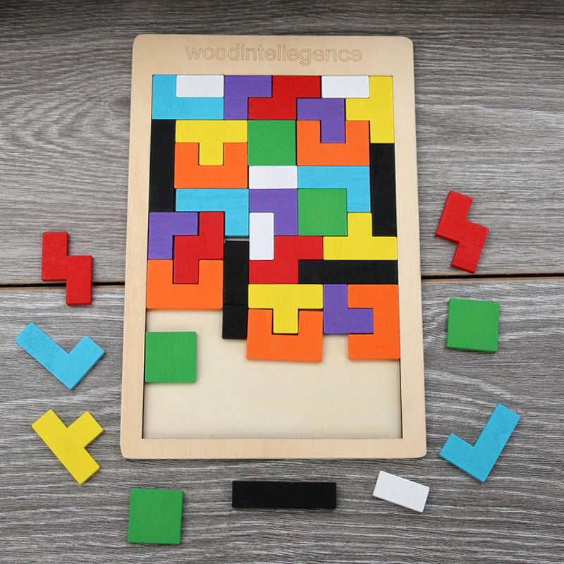 Wood Intelligence Mainan Edukasi Anak Puzzle Tetris Kayu