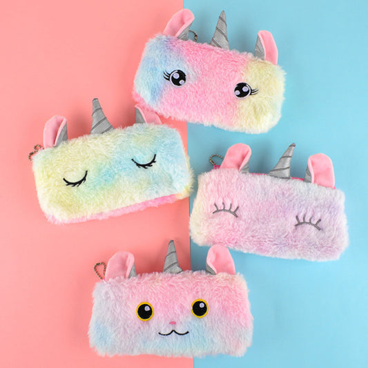 Dompet Tempat Pensil Bulu Muka Unicorn Warna Gradasi