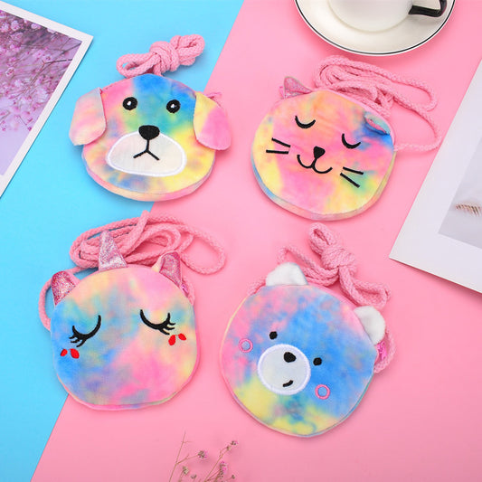 Tas Selempang Bulu Kepala Unicorn Beruang Rainbow