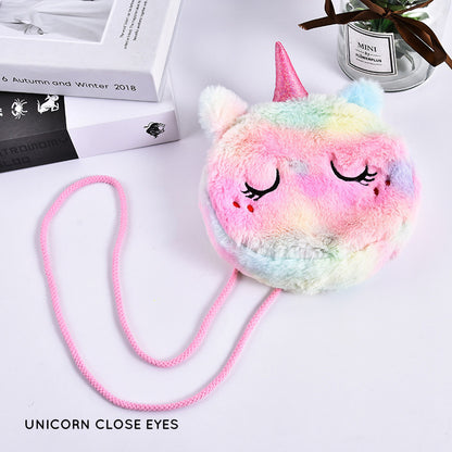 Tas Selempang Bulu Kepala Unicorn Kucing Rainbow