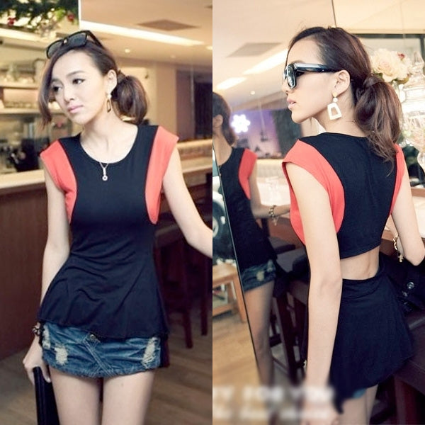 Blouse Sleeveless Red Hollow Back