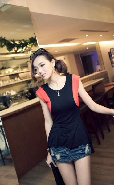 Blouse Sleeveless Red Hollow Back