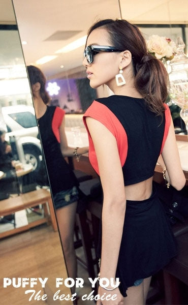 Blouse Sleeveless Red Hollow Back