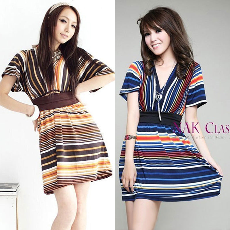 Dress V Neck Stripes Salur Colorful