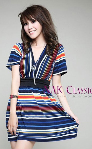 Dress V Neck Stripes Salur Colorful