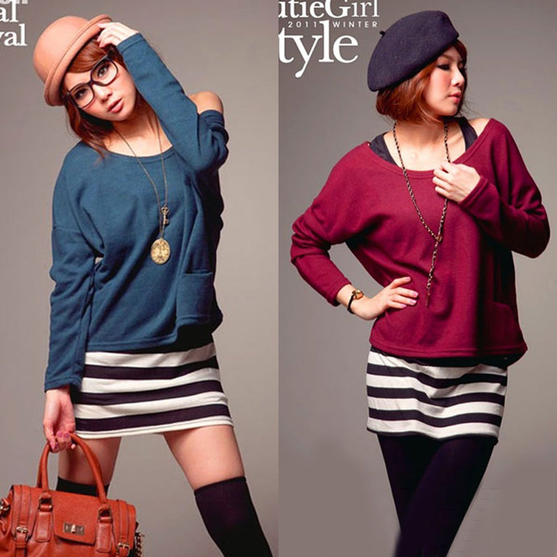 Atasan Wanita Sweater Lengan Panjang Inner Salur