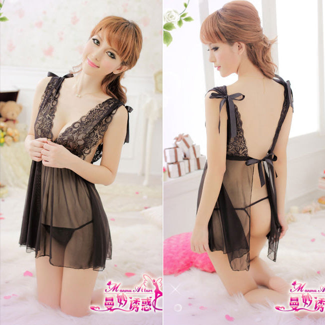 Lingerie Babydoll Lace Upper Open Front or Back Two Sides 