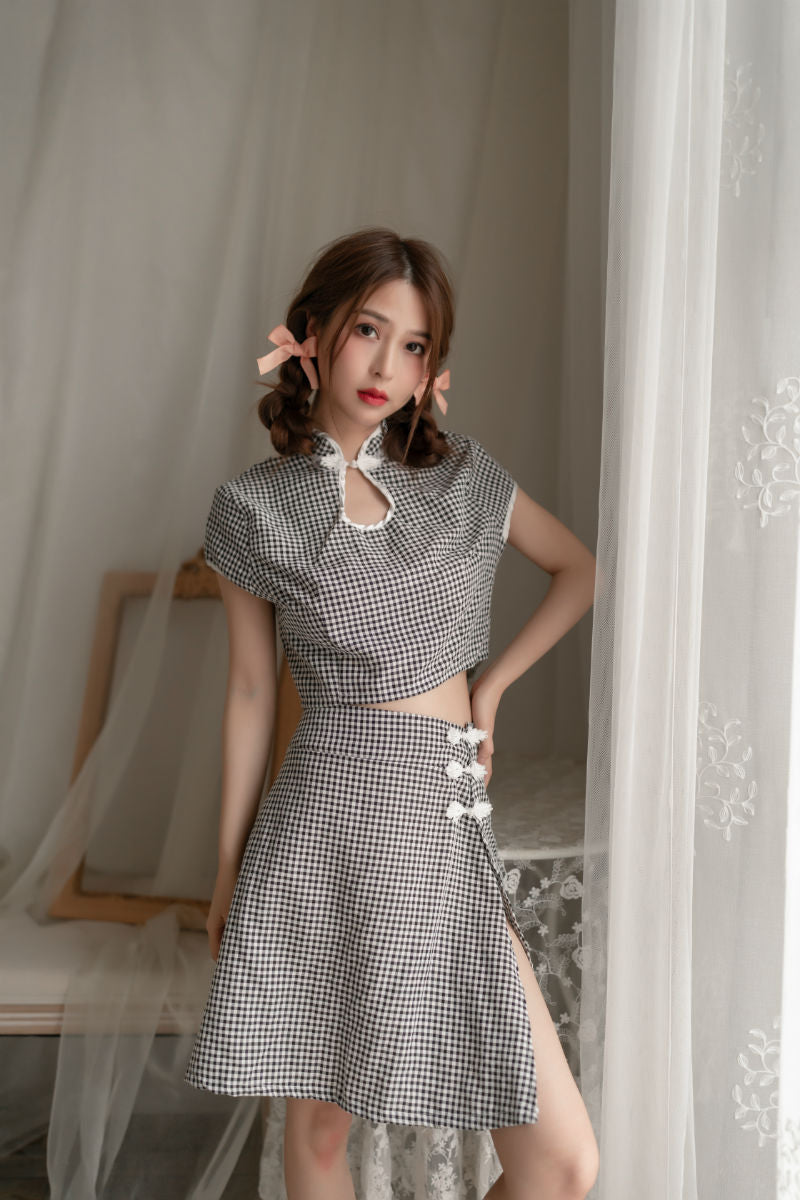 Lingerie Two Pieces Plaid Cheongsam SUD516