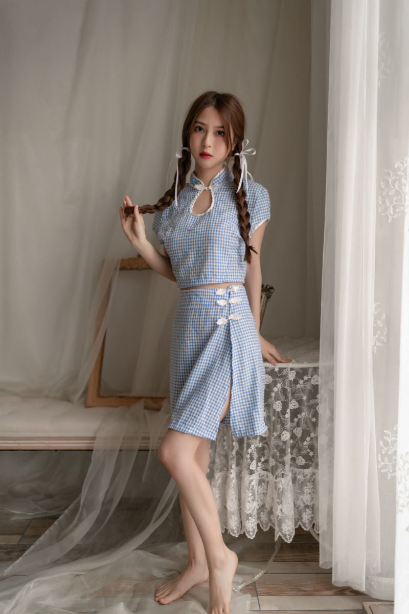 Lingerie Two Pieces Plaid Cheongsam SUD516