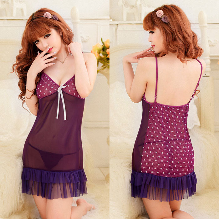 Lingerie Babydoll Dots Chest and Back Layered Hem Bowknot