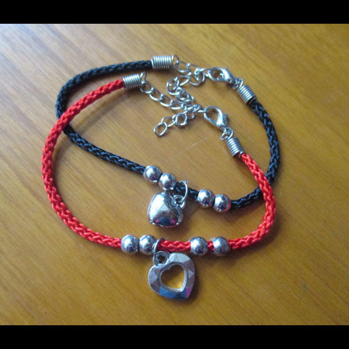 Black Red Strap Four Beads Couple Bracelet