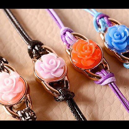 Colored Rose Flower Leather Strap Bracelet