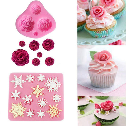 Cetakan Silikon Fondant Bunga Mawar 4 Ukuran Berbeda