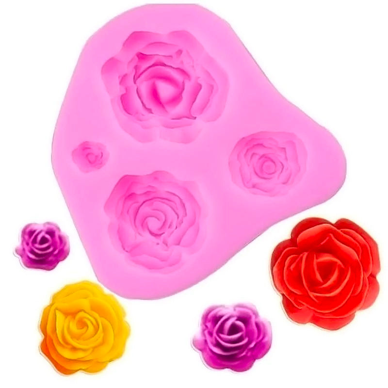 Cetakan Silikon Fondant Bunga Mawar 4 Ukuran Berbeda